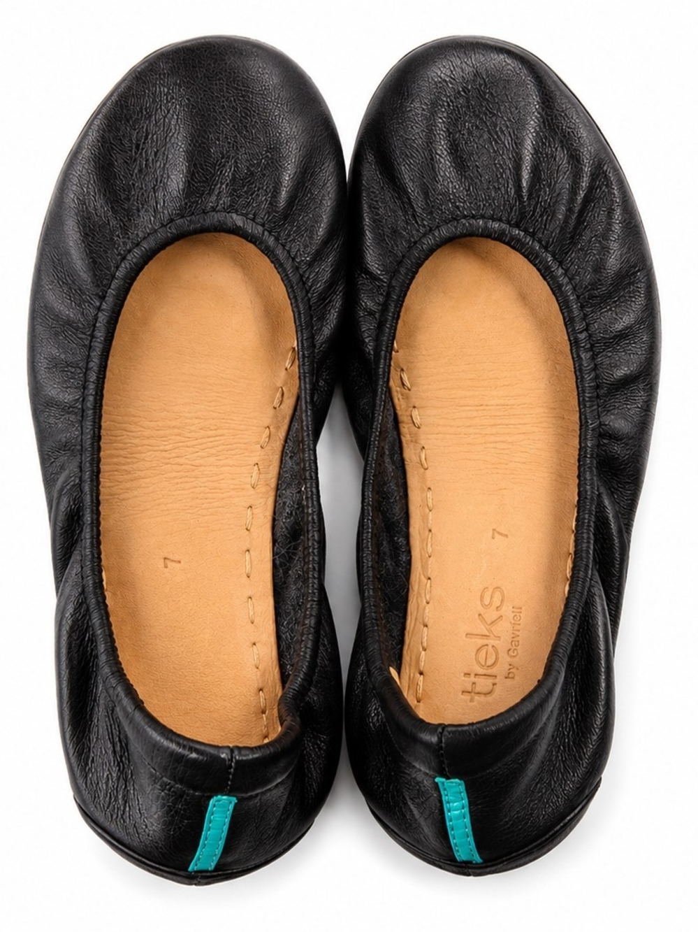 Tieks Black Leather Ballet Flats Women's Size 7 Turquoise Soles Comfortable Shoe